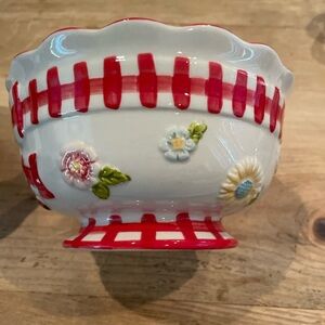 NWOT Set of 2 Temp-tations Red White Floral Gingham ladybug scalloped bowls 24oz